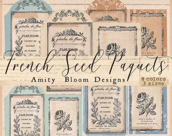 Paquetes de semillas francesas / Decoración de diarios / Artículos efímeros vintage / Kit de paquetes de semillas