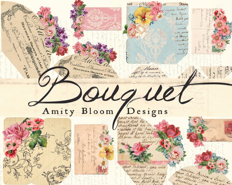 Bukett | Dekorativ blommig pappersbukett med ficka och kuvertkit | Journal Ephemera bild 3