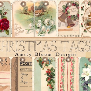 Kerstkaartjes | 48 antieke kerstkaartjes | Set vintage cadeaukaartjes