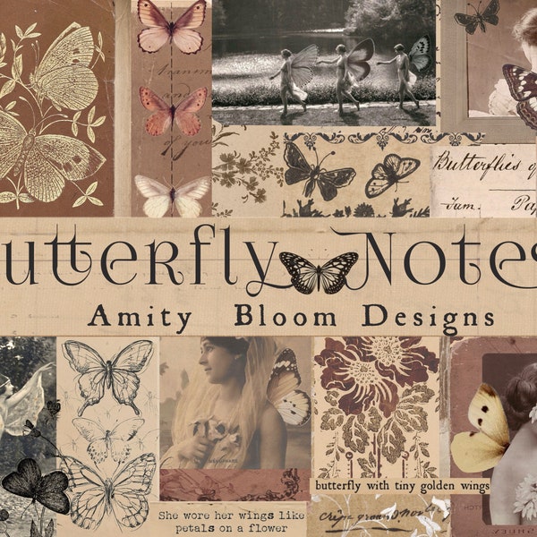 Schmetterlingsnotizen | Vintage-Künstlerset aus dekorativem Papier und Tagebuch