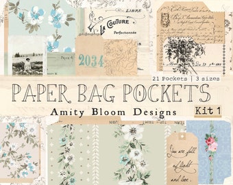 Vintage Paper Bag Pockets | 21 Pockets 3 Sizes | Journal Ephemera Kit 1