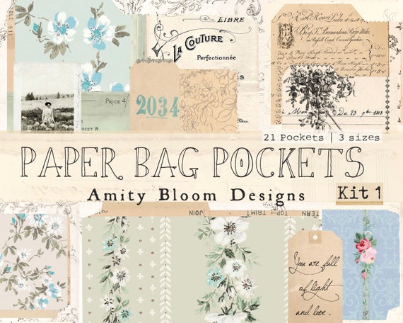 Vintage Paper Bag Pockets | 21 Pockets 3 Sizes | Journal Ephemera Kit 1