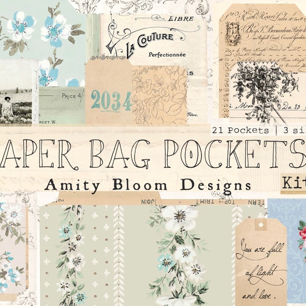 Vintage Paper Bag Pockets | 21 Pockets 3 Sizes | Journal Ephemera Kit 1