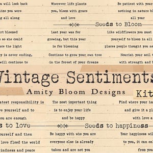 Vintage Journal Sentiments & Phrases | Seeds to... Grow, Bloom, Love, Happiness | Digital Download