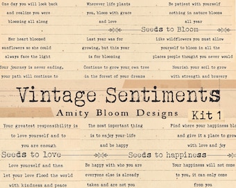 Vintage Journal Sentiments & Phrases | Seeds to... Grow, Bloom, Love, Happiness | Digital Download