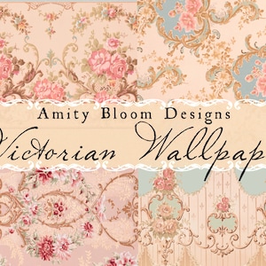 Papel pintado floral victoriano / Papel pintado antiguo / Papel vintage