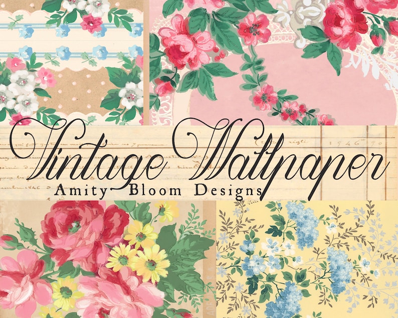 Vintage Floral Wallpaper Decorative Antique Paper Etsy