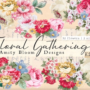 Kit para encontros florais 1 | 32 flores, 2 tamanhos | Coisas efêmeras com corte exigente | Decoração de diário | Artesanato em papel