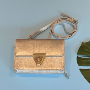 Silver Leather Cross Body Bag with Detachable Purse SALE