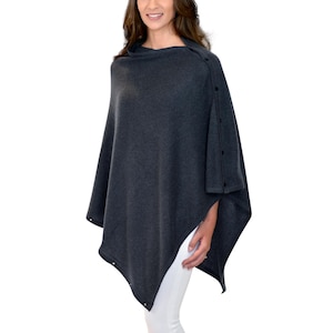 Personalised Charcoal Grey 100% Cashmere Button Poncho Gift Boxed