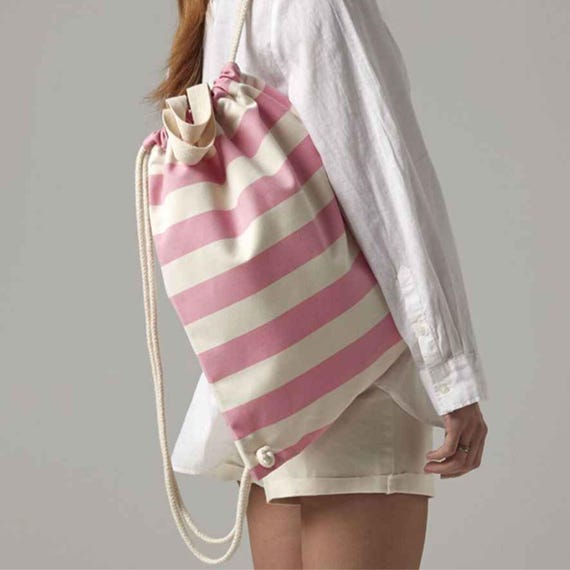 Nautical Striped Cotton Drawstring Backpack Tote Bag - Etsy
