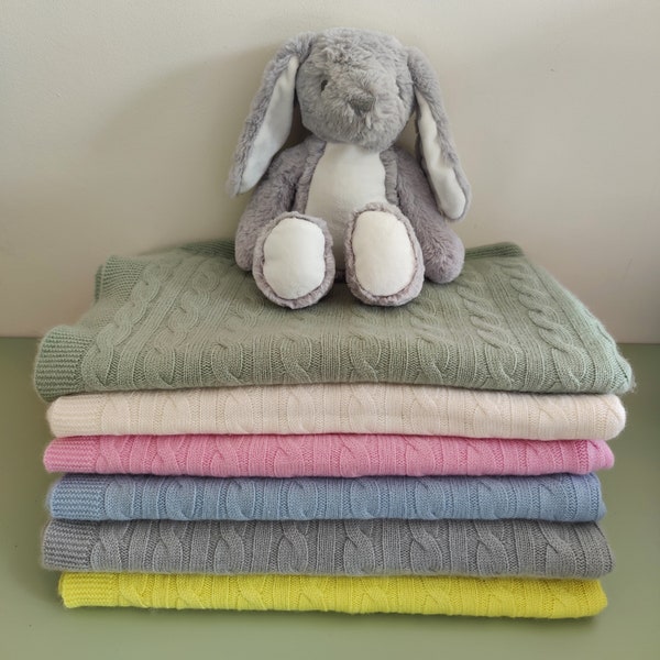 Personalised 100% Cashmere Cable Knit Baby Blanket Gift Boxed