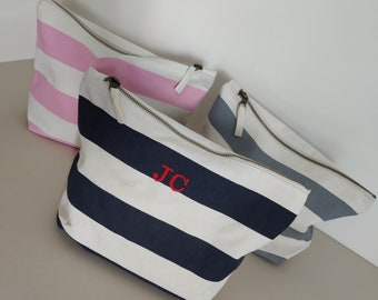 Personalised Nautical Cotton Striped Make Up Bag Cosmetics Travel Accessory Pouch