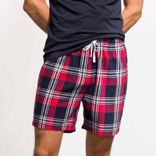 Men Cotton Flannel Tartan Check Pyjamas Bottom Lounge Shorts