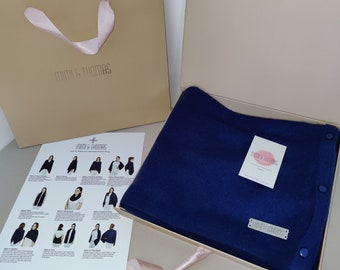 Personalised Pure Cashmere Button Poncho Scarf Wrap Gift Boxed