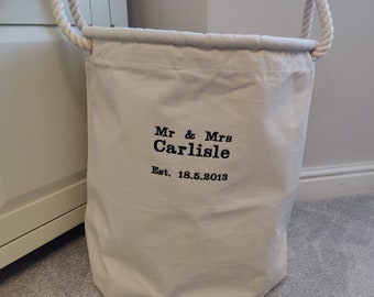 Personalised Cotton Canvas Laundry Toys Storage Basket Rope Handles