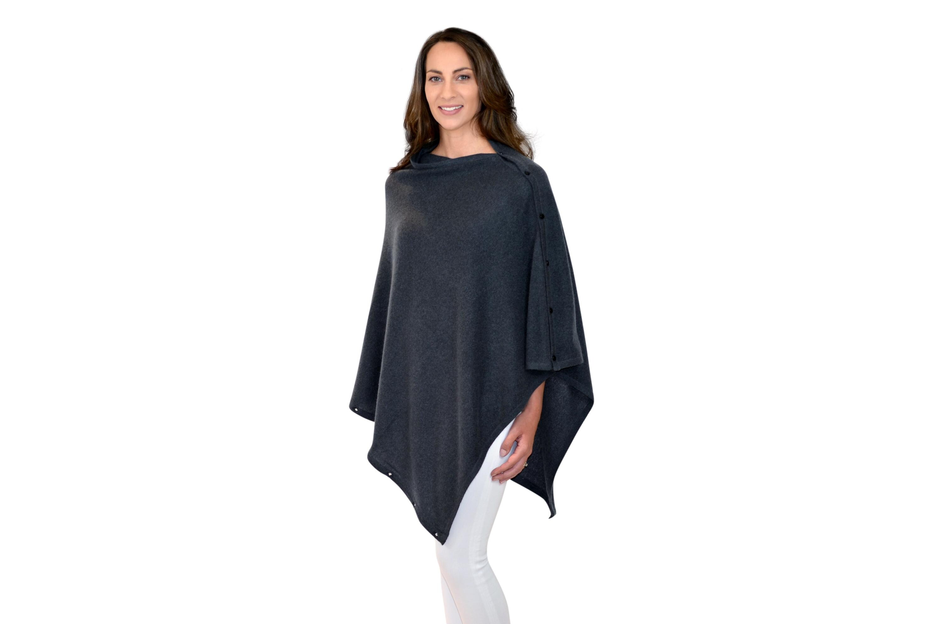 Personalised Grey 100% Cashmere Button Poncho Gift Boxed