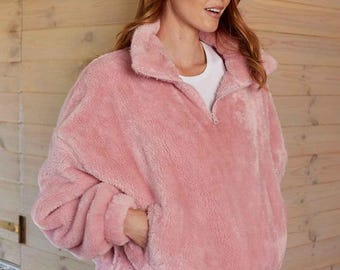 Personalised Women Fluffy 1/4 Zip Soft Fleece Sweater