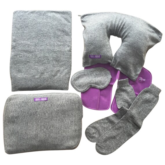 Grey Marl 100 Cashmere Travel Set Blanket Pillow Eye Etsy