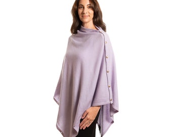 Lavender Purple 100% Cashmere Button Poncho Gift Boxed