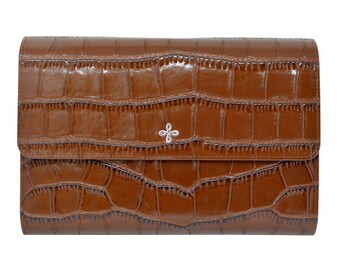 Brown Crocodile Embossed Leather Travel Wallet Organiser