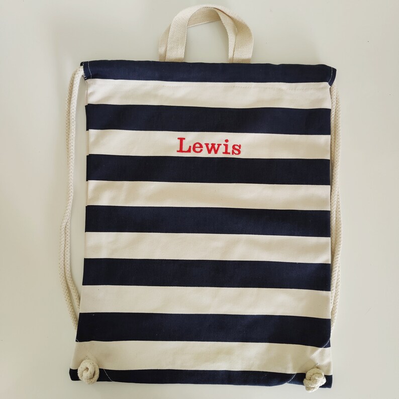 Nautical Striped Cotton Drawstring Backpack Tote Bag Etsy UK