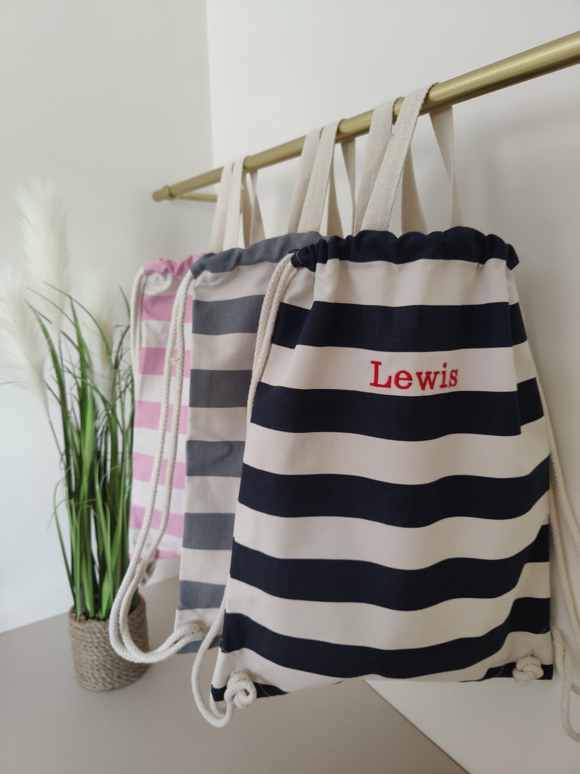 Nautical Striped Cotton Drawstring Backpack Tote Bag - Etsy UK