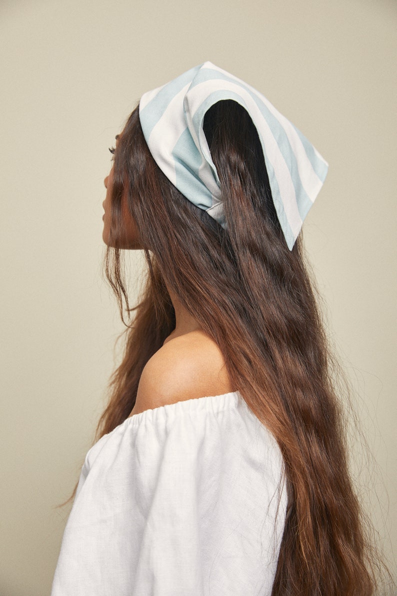 Linen head scarf beige linen fichu linen kerchief triangle | Etsy