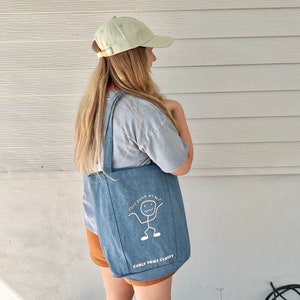 Dark Wash Denim Everyday Tote bag Streetwear Farmers Market Graphic Shoulder Bag Gifts for Her, Beach Bag, Grocery holder purse, sustainable