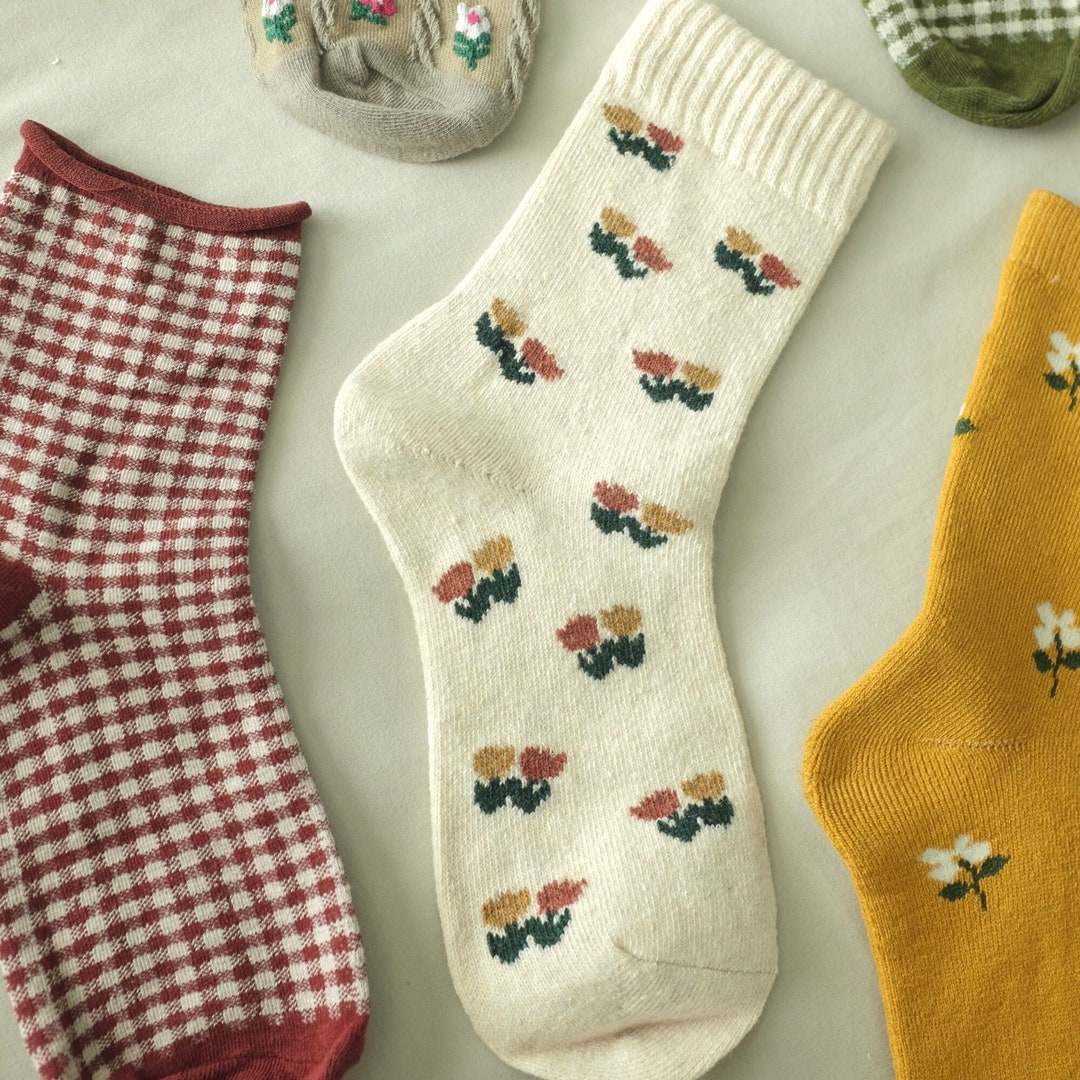 Best Seller Cozy Fall Socks, Vintage, Floral Neutral Gifts for Her