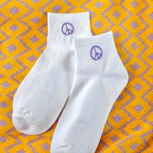 Peace Sign Socks, Quarter Crew Length, Womens Casual Socks, Comfy Cotton