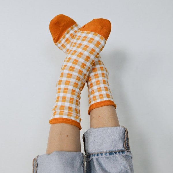 Best Seller! Fall Autumn Cotton Socks- Fashion, Halloween Orange Yellow Gift for Her Cozy Trendy