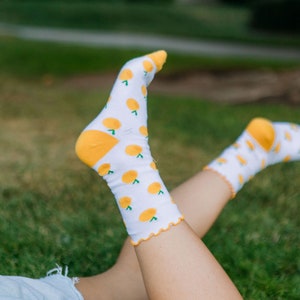 Orange Fruit Ruffle Sock- Unisex Adult Sock, Womens Sock, Casual, Comfy Cotton