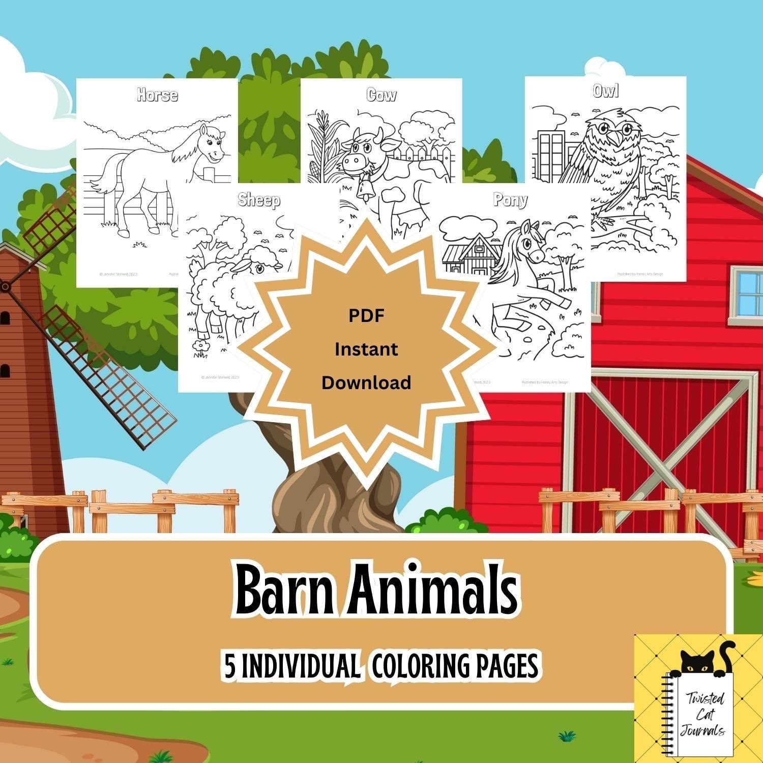Barn Animals Coloring Pages Five Individual Animals DIGITAL - Etsy