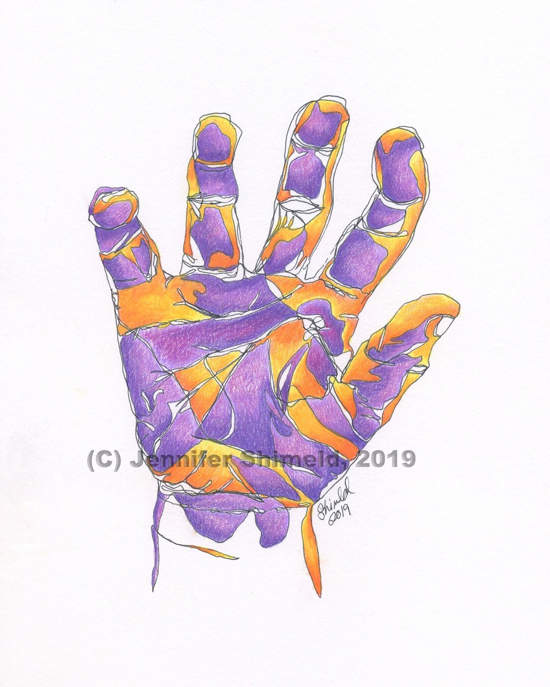 Scratch Hand Gesture Pen and Ink Blind Contour Colored Pencil Etsy