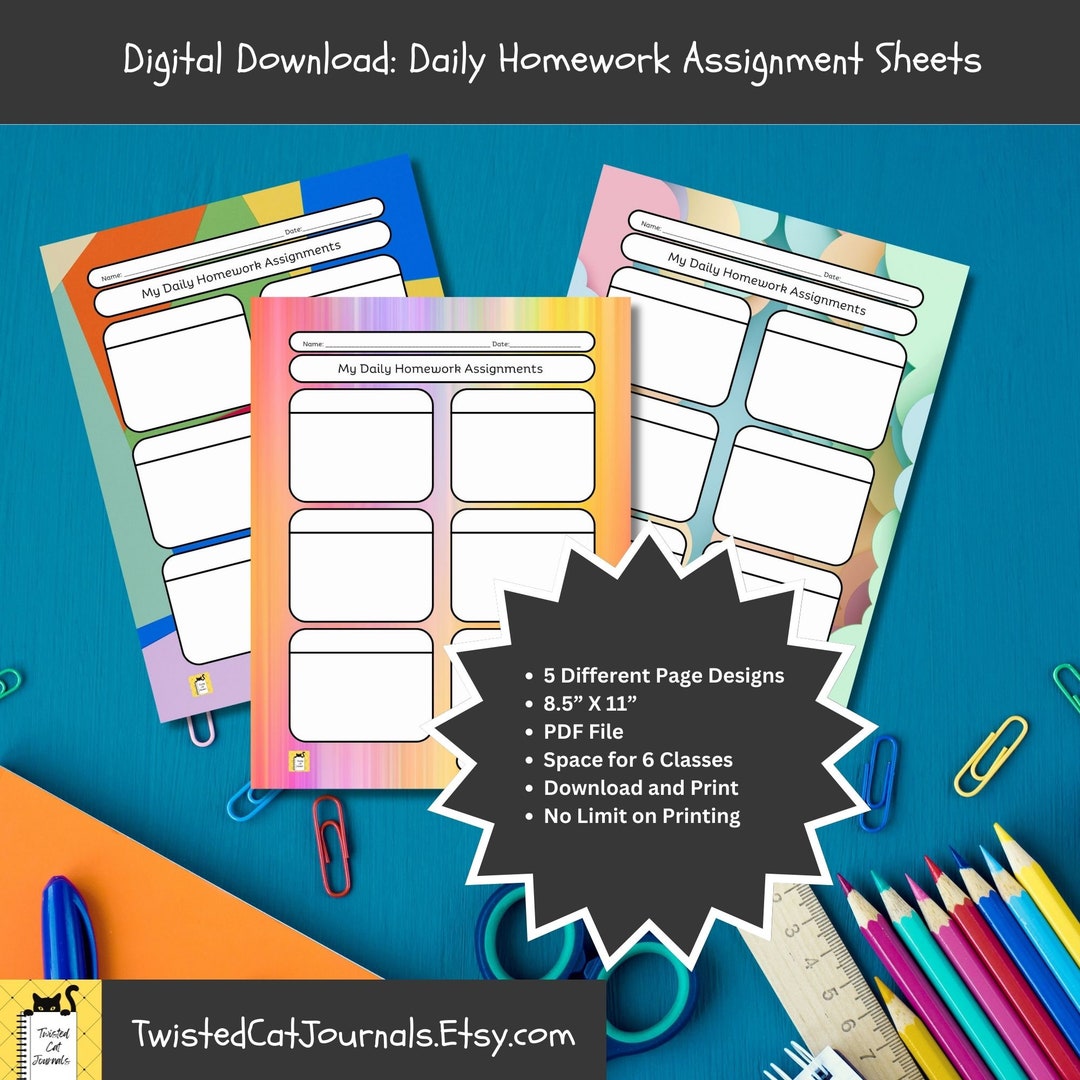 Daily Homework Assignment Sheets | Academic | Color Patterns | DIGITAL ...