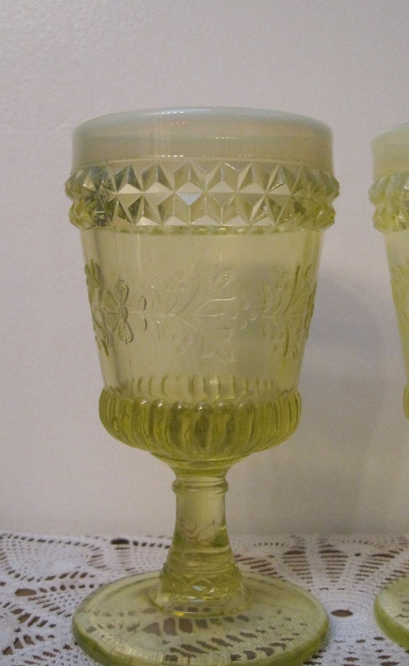 Vaseline Glass 2 Yellow Vaseline Goblets Antique Vaseline Etsy