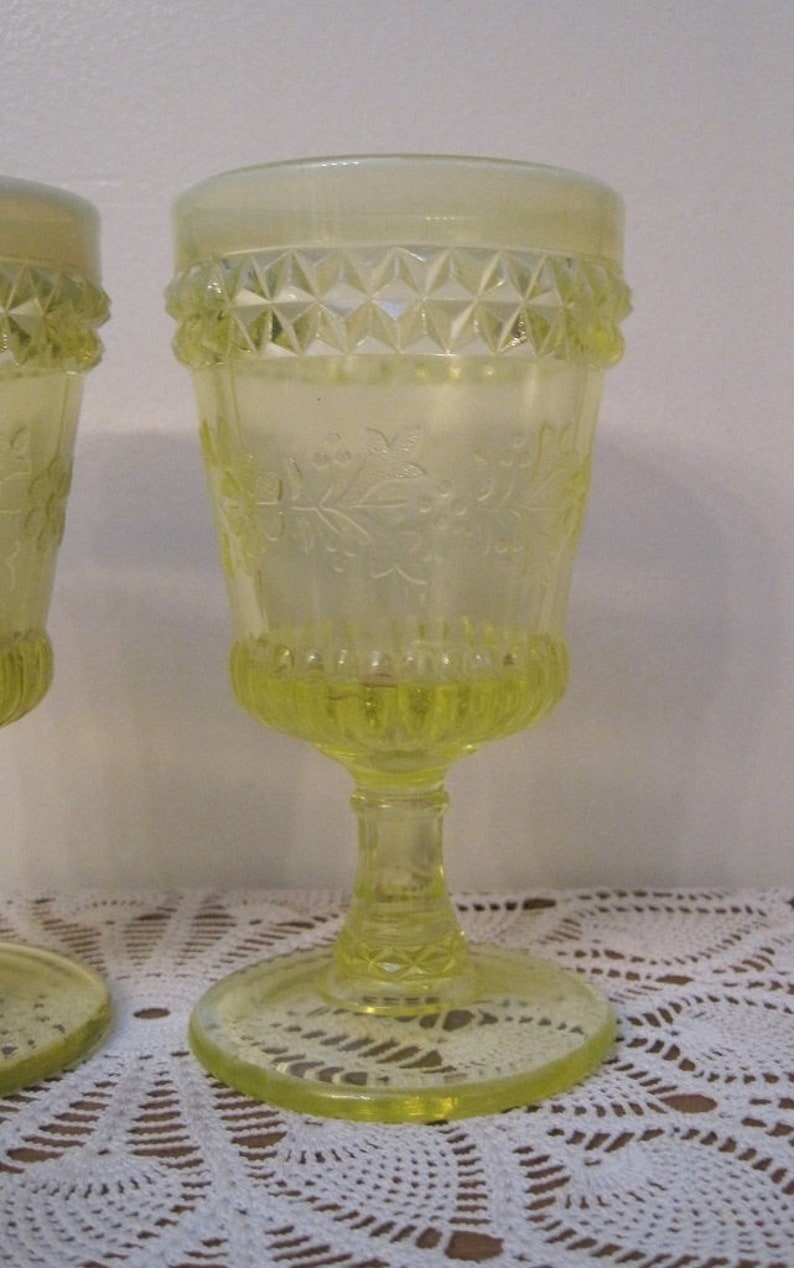 Vaseline Glass 2 Yellow Vaseline Goblets Antique Vaseline Etsy