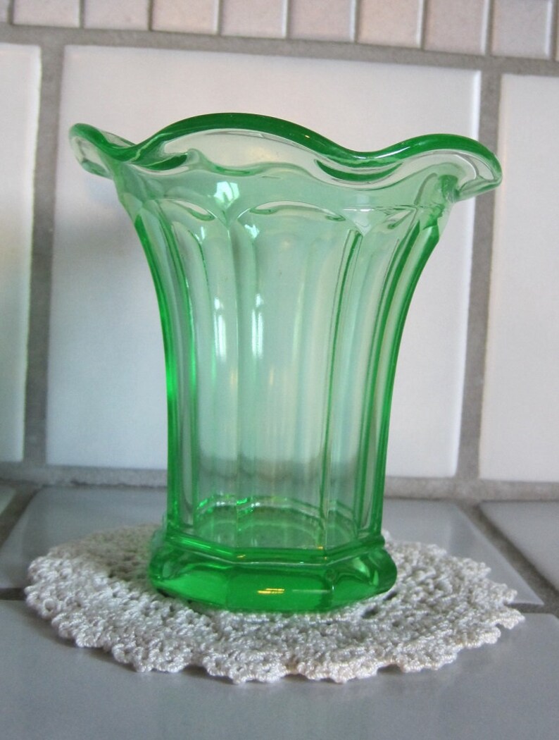 Vase Green Vaseline Glass Vase Antique Vaseline Glass Etsy