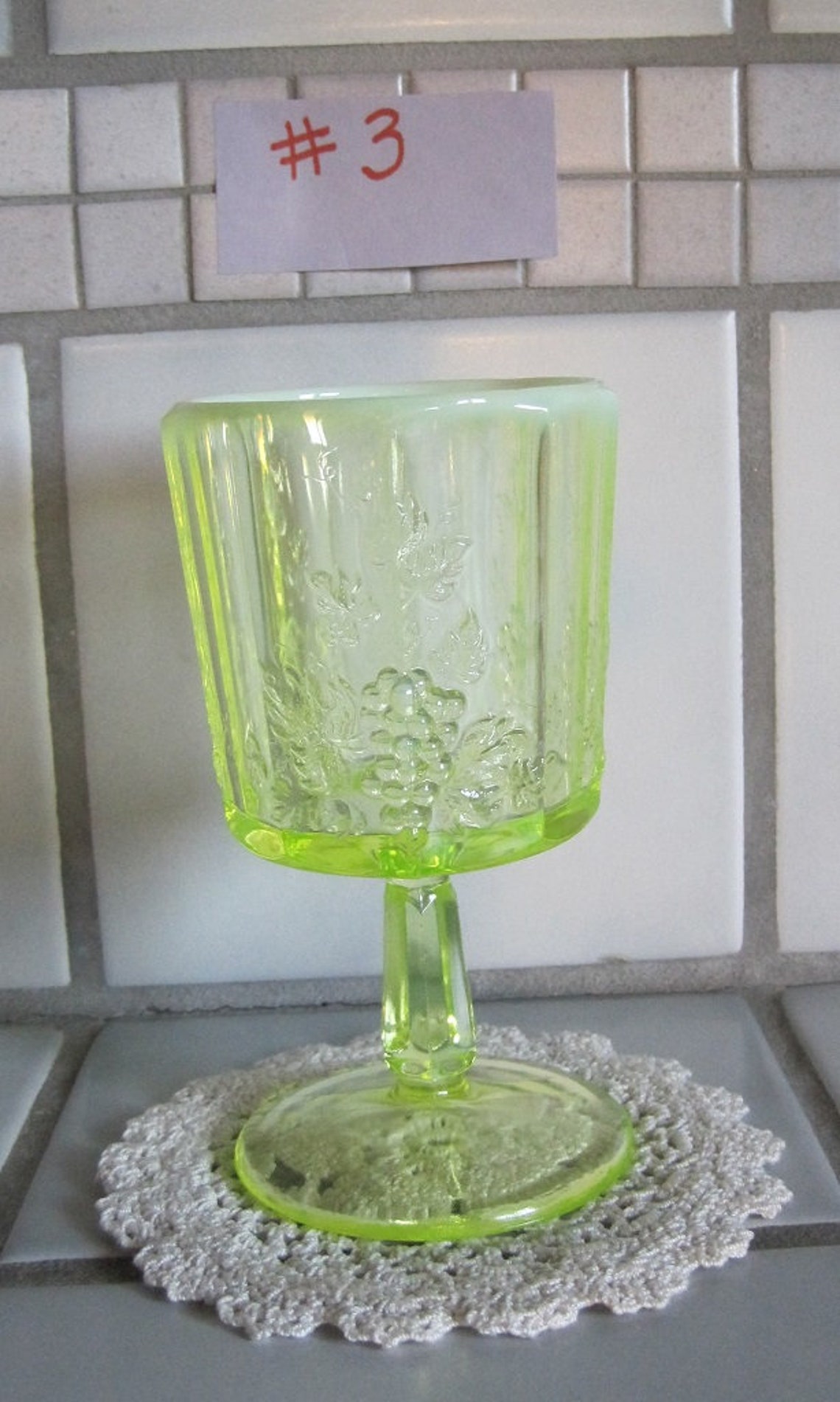 Vaseline Glass Goblet Yellow Vaseline Goblet 3 Etsy