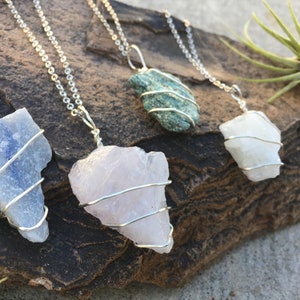 Healing Crystal Necklace - Genuine All Natural Raw Wire Wrap Pendant, carnelian, citrine, amethyst, rose quartz, obsidian, point