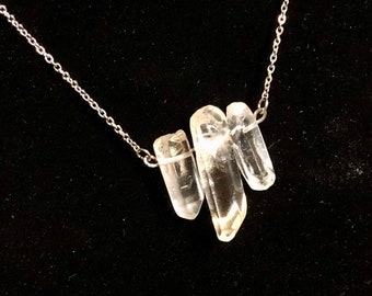 Triple Quartz Necklace - Three Semi Polished Clear Quartz