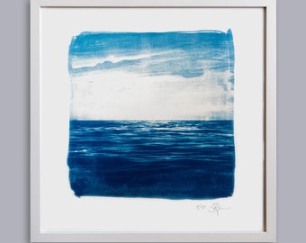 LA MER Ocean Blue VIII handmade Cyanotype Print on finest Paper Seascape in Blue Tones
