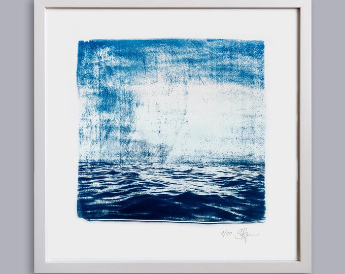 LA MER Ocean Blue XIV handmade Cyanotype Print on finest Paper Seascape in Blue Tones