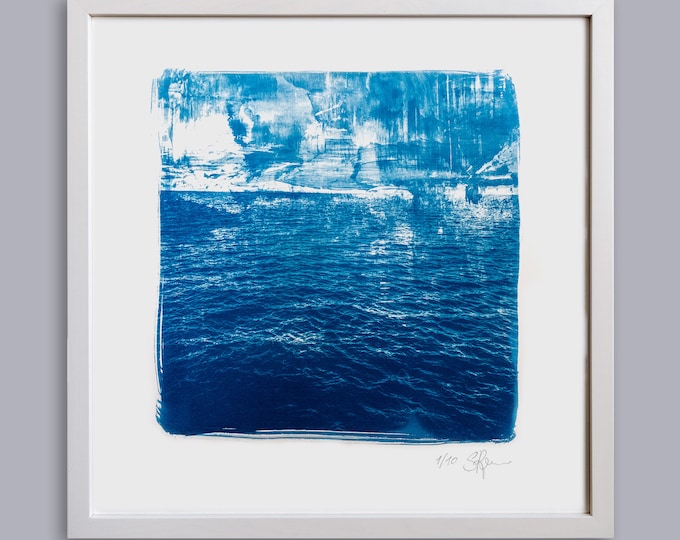 LA MER Ocean Blue II handmade Cyanotype Print on finest Paper Seascape in Blue Tones