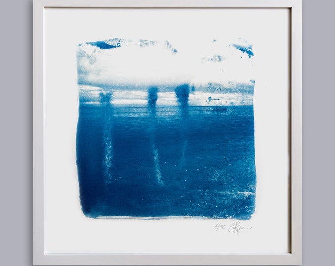 LA MER Ocean Blue I handmade Cyanotype Print on finest Paper Seascape in Blue Tones