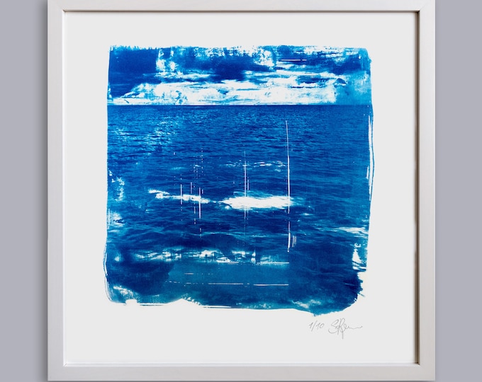 LA MER Ocean Blue X handmade Cyanotype Print on finest Paper Seascape in Blue Tones