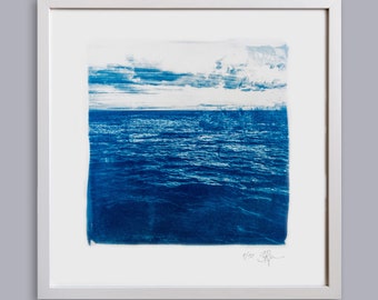 LA MER Ocean Blue XI handmade Cyanotype Print on finest Paper Seascape in Blue Tones