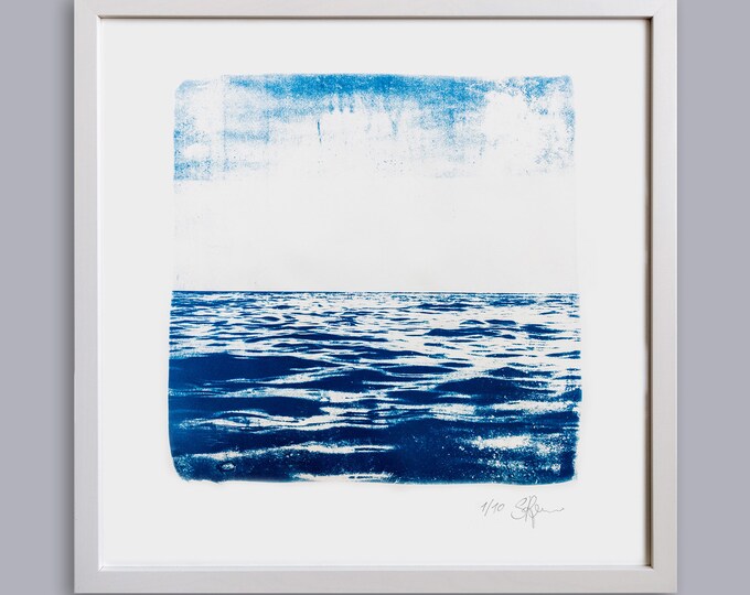 LA MER Ocean Blue XII handmade Cyanotype Print on finest Paper Seascape in Blue Tones