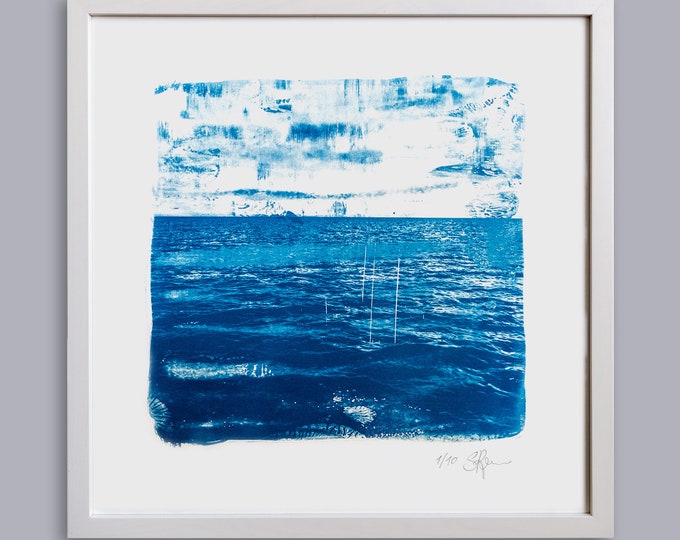LA MER Ocean Blue III handmade Cyanotype Print on finest Paper Seascape in Blue Tones